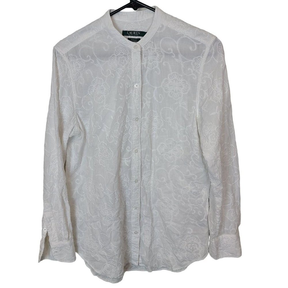 Lauren Ralph Lauren Women S White Floral Embroidered Long Sleeve Button Up Shirt